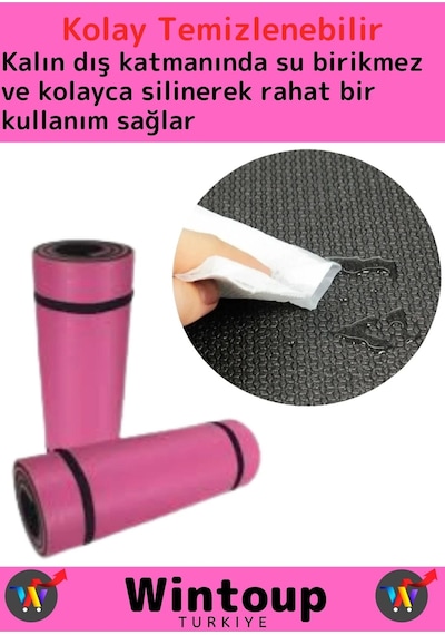 Premium Seri Çift Taraflı Su Geçirmez Taşıma Askılı Kamp Uyku Matı Minder Yoga Pilates Pembe Kalın Çok Renkli