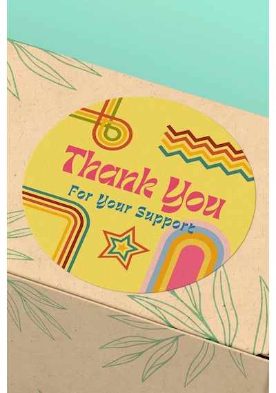 Retro Çizgili Thank You Support Sticker 3x3cm St2198 Çok Renkli