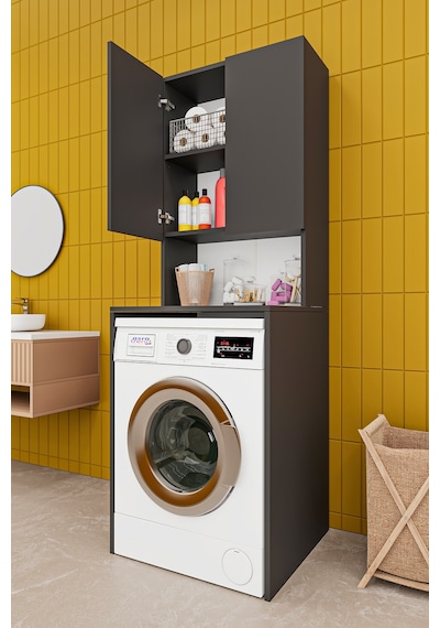 Asra Trend Çamaşır Makinesi Üstü Banyo Dolabı BD-01 %100 MDF İki Kapaklı Organizer Raf Antrasit Asra Trend Çamaşır Makinesi Üstü Banyo Dolabı BD-01 %100 MDF İki Kapaklı Organizer Raf Antrasit