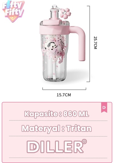 Dıller 860 Ml Pipetli & Rahat İçim Çift Kullanım Tritan Su Matarası Suluk -ffd860ml3renk Pembe