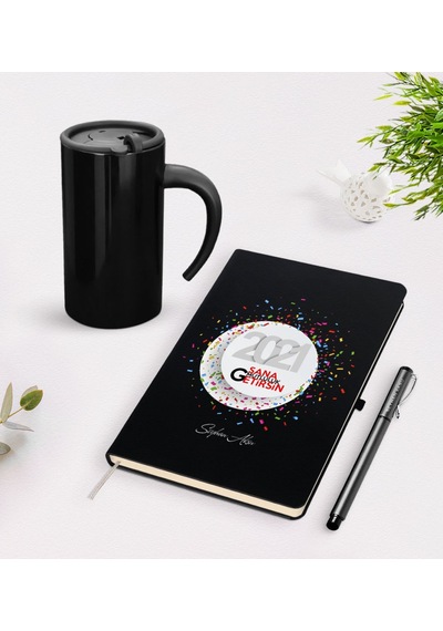 BK Gift Kişiye Özel 2023 Sana Mutluluk Getirsin Siyah Defter Kale
