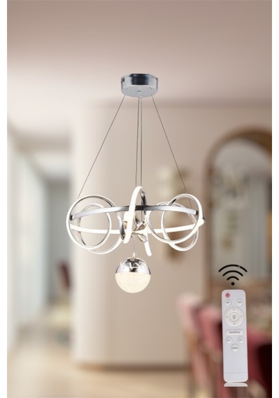 Ey Shop Krom Toplu Çember Model 3 Renk Led Kumandalı Avize Krom