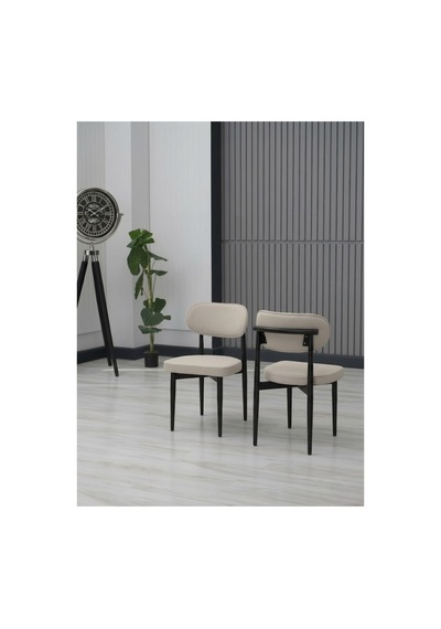 Aura Bohem Masa Takımı 90x180 Mdf Traverten Masa Ve 6 Adet Polo Sandalye Krem Krem
