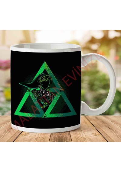 1-1506 Legend Of Zelda Link Green Triforce İki Tarafı Baskılı Kupa Bardak.jpg