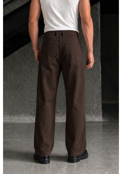 Tarz Cool Erkek Baggy Fit Old Money Cep Detaylı Pantolon Kahverengi