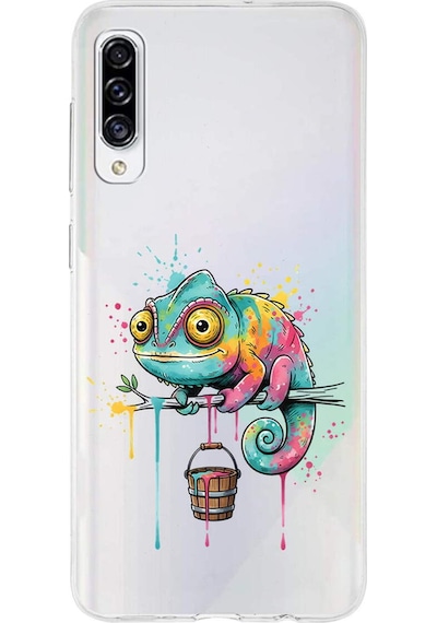 Samsung Galaxy A30s İle Uyumlu Splash Bukalemun Tasarımlı Şeffaf Silikon Kılıf Şeffaf