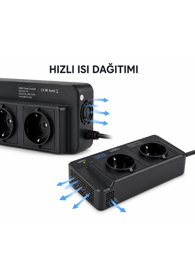 400w 2 Ac Çıkışlı 4 Usb Portu Araç Güç Dönüştürücü Araçtan Priz Gücüne 1