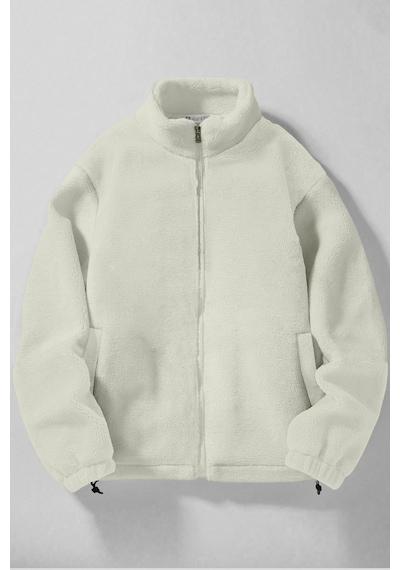 Ghassy Co. Erkek Alaska Regular Peluş Sherpa Kışlık Tam Fermuarlı Polar Sweatshirt Ekru