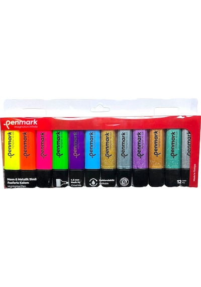 Penmark Fosforlu Kalem 12'li Asetat Karışık Renk 6 Neon+ 6 Simli 8683181701854 Hs-505-12ns 709693 Çok Renkli