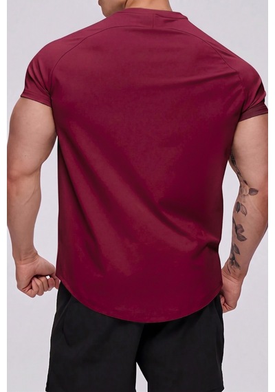 Genius Store Erkek Spor Tişört Running Sports Gym Reglan Oval Kesim Penye T-shirt Ovalt-shirt Bordo