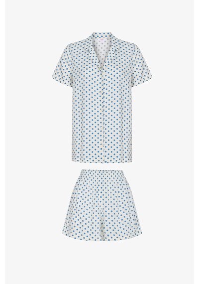 Penti Ekru Blue Dots Gömlek Şort Pijama Takımı Ecru