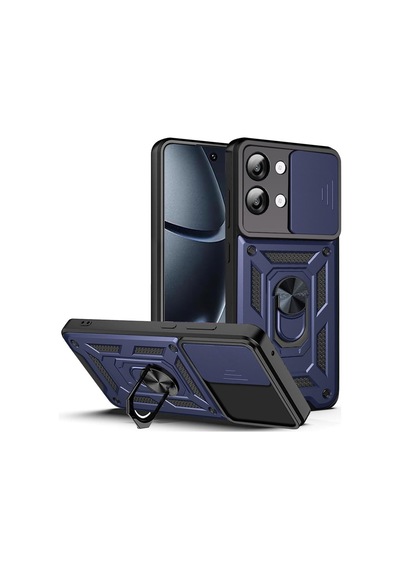 Xiaomi Poco X8 Pro Max İle Uyumlu Kılıf Magnetik Standlı Kamera Korumalı Sürgülü Kapak Lacivert