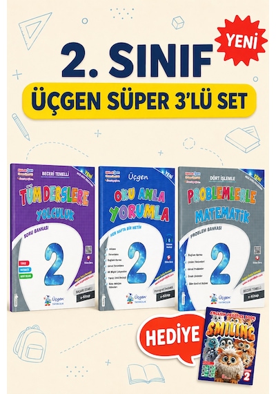 2.sınıf - Üçgen Süper Üçlü Tüm Dersler + Oku Anla + Problemler+hediye Smiling Practice