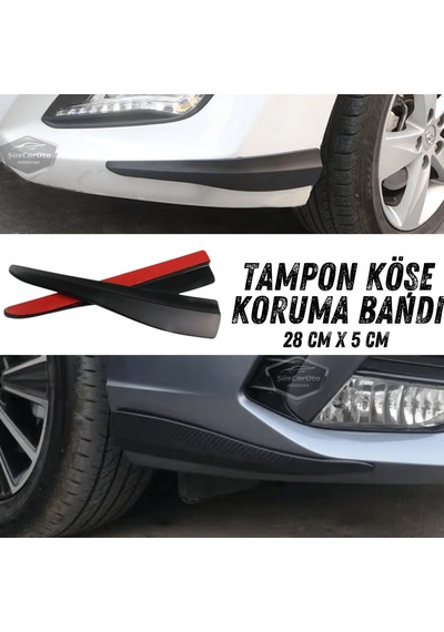 Üniversal Her Araca Uyumlu Esnek Tampon Köşesi Koruma Bandı Tampon Köşe Koruyucu Şerit Yumuşak Bant 2 Parça Siyah 28 Cm 00 Şüscaroto Aksesuar