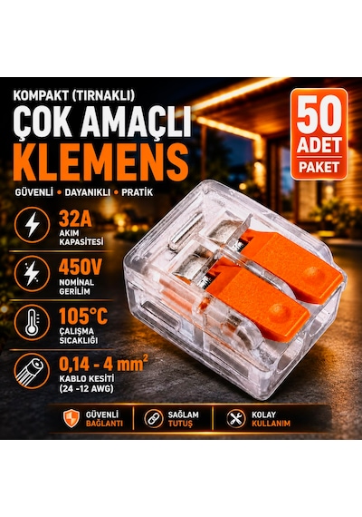 50 Adet Kompakt Tırnaklı Çok Amaçlı Klemens-2 Kutup