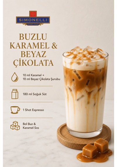 Simonelli Karamel & Beyaz Çikolata Aromalı Gurme Kahve ve Kokteyl Şurubu Seti 2 x 700 ML + Pompa