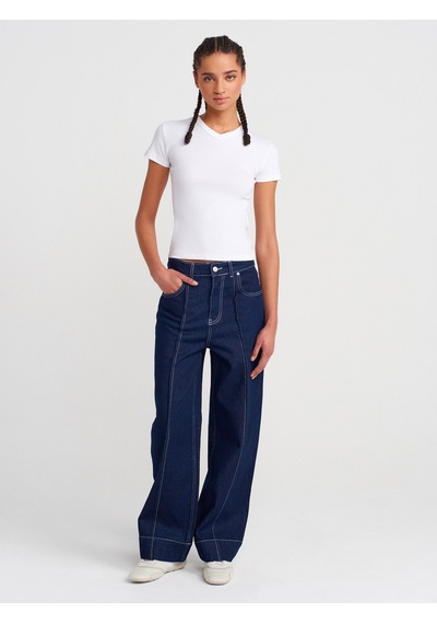 Dilvin 31673 V Yaka T-shirt-beyaz Beyaz