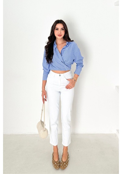 HLT Jeans Kadın Beyaz Mom Yüksek Bel Likralı Jean Kot Pantolon Anna-2073