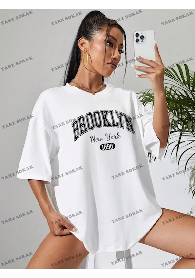 Startmore 1898 New York Baskılı Oversize Kalıp Unisex T-shirt Beyaz