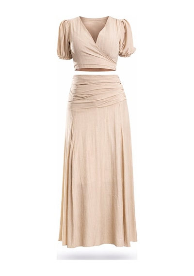 5in1Canpolat Vizon Crop Bluz Etek Takım 0865