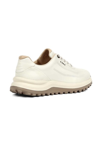 Erkek Bej Kalın Tabanlı Deri Sneaker