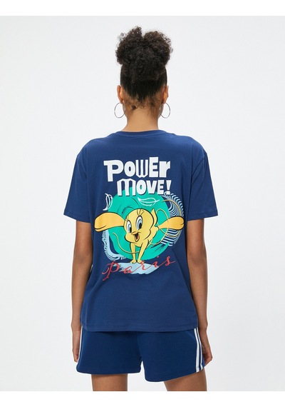 Koton Tweety Oversize Tişört Lisanslı Baskılı Kısa Kolu Lacivert 4sal10979ık Lacivert