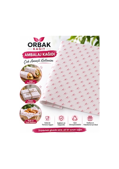 Orbak Kağıt Ambalaj Kağıdı 100 Adet 35x50 Cm 42 Gr Gıda Temasına Uygun Paketleme Ve Hediye Kağıdı