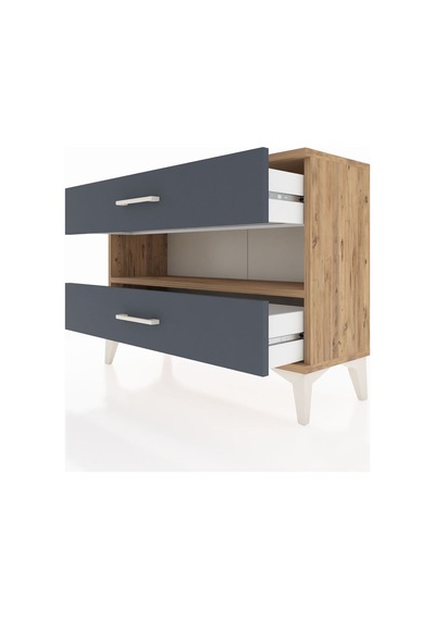 Arges Şifonyer Tek Raflı 2 Çekmeceli 88x30x64 Çam-antrasit Atlas Çam