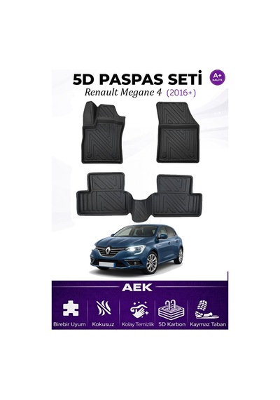 Renault Megane 4 2016+ Araca Özel Havuzlu "karbon" Paspas Takımı