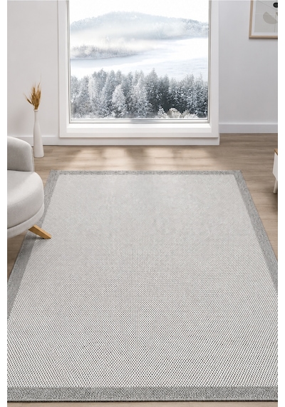 Sisal Prime Krem Gri İskandinav Yıkanabilir Bordürlü Halı Kilim Balkon Teras Koridor Halısı 1148