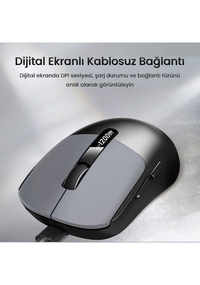 Veggieg G900 Dual-mode Bluetooth 5.3 Ve 2.4ghz 3600dpı Ekranlı Şarjlı Optik Kablosuz Mouse Siyah -