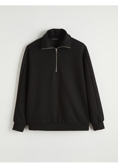 Lcw Comfort Siyah Dik Yaka Kadın Fermuarlı Sweatshirt