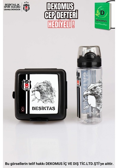 "dekomus Cep Defteri Hediyeli" Yeni Sezon Lisanslı Beşiktaş Beslenme Kabı Ve 500 Ml Trıtan Matara Yemek Seti Altın