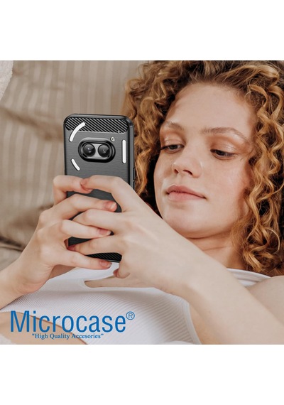 Microcase Nothingphone 2a Plus İle Uyumlu Brushed Carbon Fiber Silikon Kılıf - Siyah Al3332
