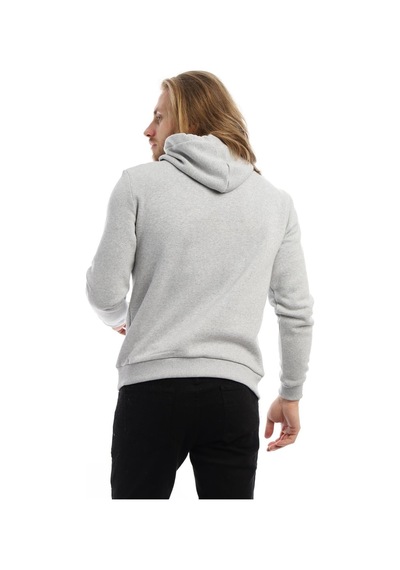 Polostate Erkek Polo State Baskılı Kapüşonlu 3 İplik Şardonlu Sweatshirt Gri Melanj
