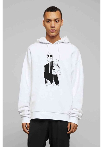 Anime Naruto Baskılı Beyaz Erkek Örme Kapşonlu Sweatshirt (531036544)