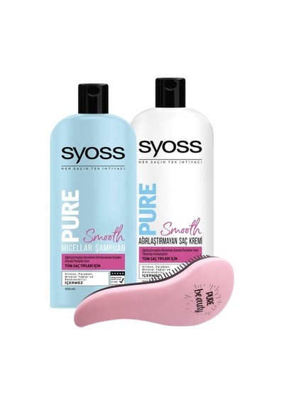 Syoss Pure Smooth Micellar Şampuan 500 ML + Saç Kremi 500 ML + Tarak