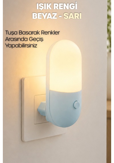 Gece Lambası Yumurta Tip 2 Mod Sarı-beyaz Işık Tuşlu Koridor Hol Işığı Uyuma Işığı Mavi K6791