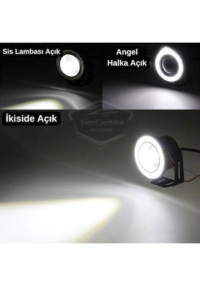 Ford Focus 3 2011-2014 Uyumlu Mercekli Angel Sis Farı Metal Su Geçirmez 76 Mm Beyaz Halkalı Gündüz Far Angel Eyes 2 Adet