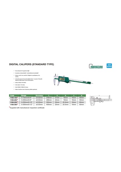 İnsize Dijital Kumpas 200mm 1108-200 Mm