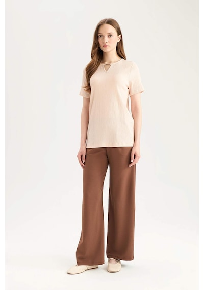 DeFacto Regular Fit Cepli Krep Geniş Paça Palazzo Pantolon E5759AX25SPBN519