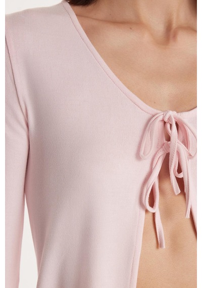 Tudors Kadın Regular Fit Uzun Kollu U Yaka Bağlama Detaylı Viskon Pembe Hırka-34446 Pembe