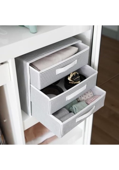 Katlanabilir Üç Çekmeceli Dolap Düzenleyici Çamaşır Organizeri Takı Kutusu Gardrob Kumaş Düzenleyici 32x32x32cm 1 Açık Bej