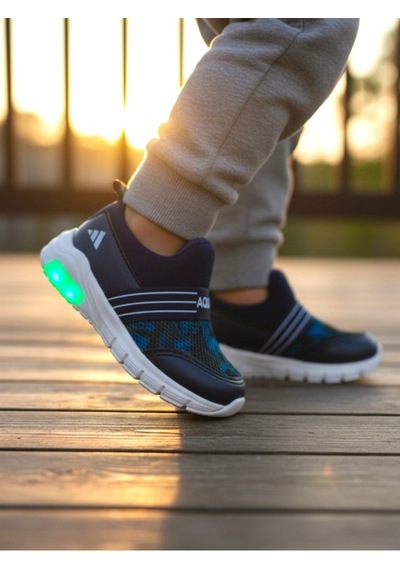 Ellaboni Kız / Erkek Çocuk Yumuşak Işıklı Spor Ayakkabı Nefes Alabilen Hafif Aqua Sneaker Lacivert