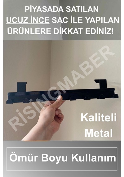 Askılık - Siyah Metal Kapı Arkası Askılık Organizer Mutfak Banyo Askılık Siyah - 927631629 Siyah