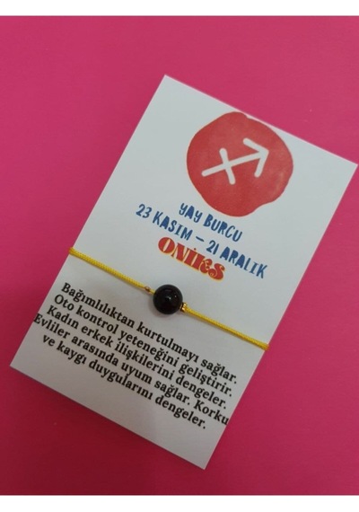 Gümüştel El Sanatları Sertifikalı Yay Burcu Oniks Doğal Taş Ip Burç Bilekliği Çok Renkli