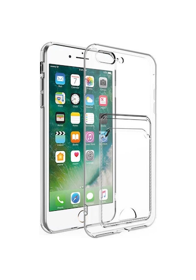 Goocamp Apple iPhone Uyumlu 7 Plus Kılıf Kartlıklı Şeffaf Setra Clear Silikon Kapak - Renksiz Renksiz