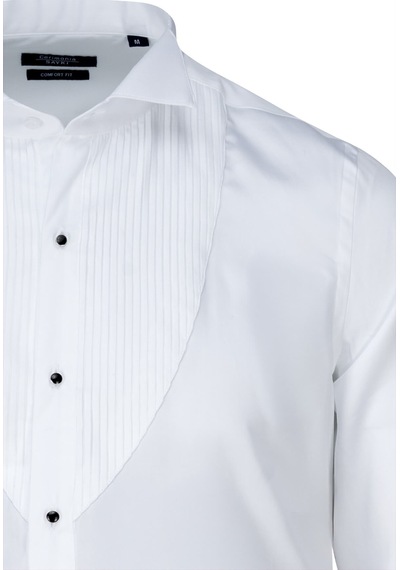 Hatemoğlu Beyaz Comfort Fit Slim Yaka 100% Pamuk Manşetli Saten Klasik Gömlek