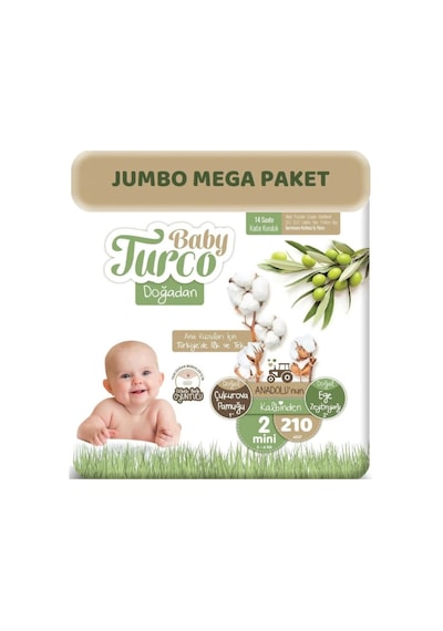 Baby Turco Doğadan Bebek Bezi 2 Numara Mini Jumbo Mega Paket 210 Adet
