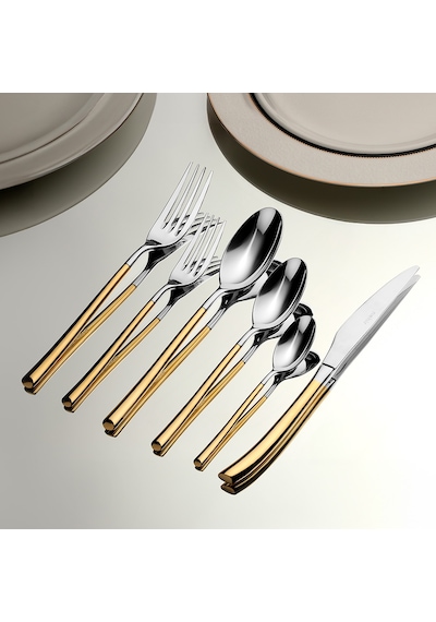 Nehir Elegance Altın Sade 12 Kişilik 72 Parça Çatal Kaşık Bıçak Takımı